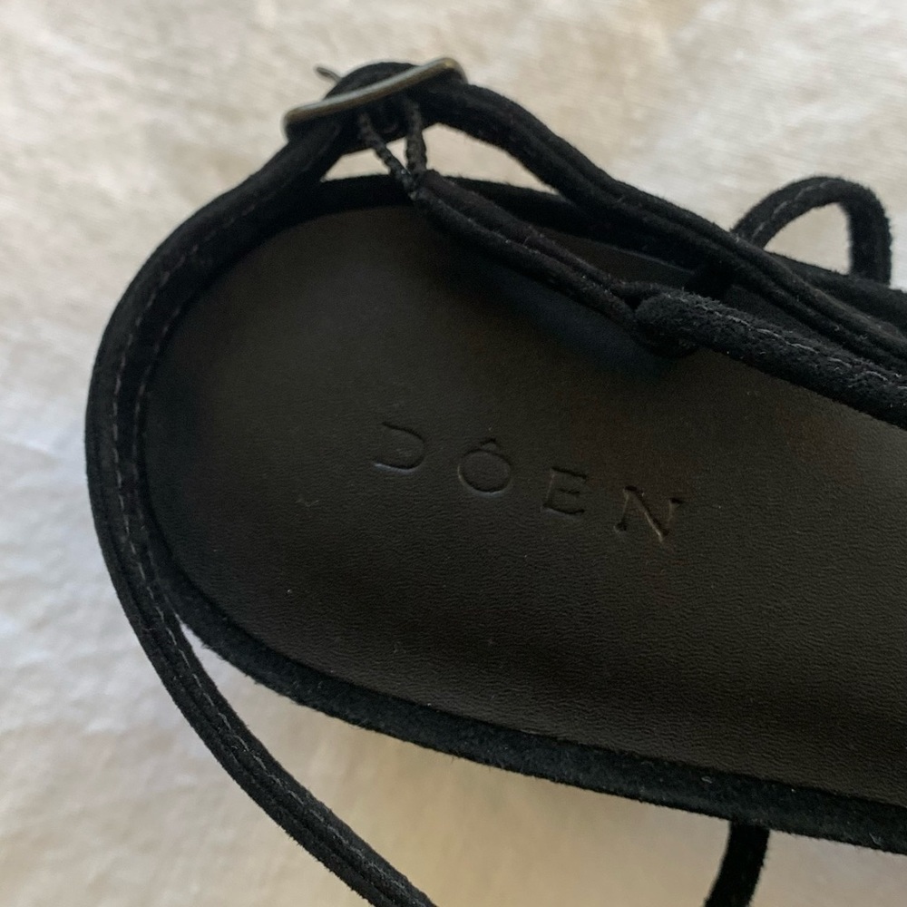 Doen Reve Strappy Knot Suede Block Kitten Low Heel Sandals Black - Picture 10 of 13